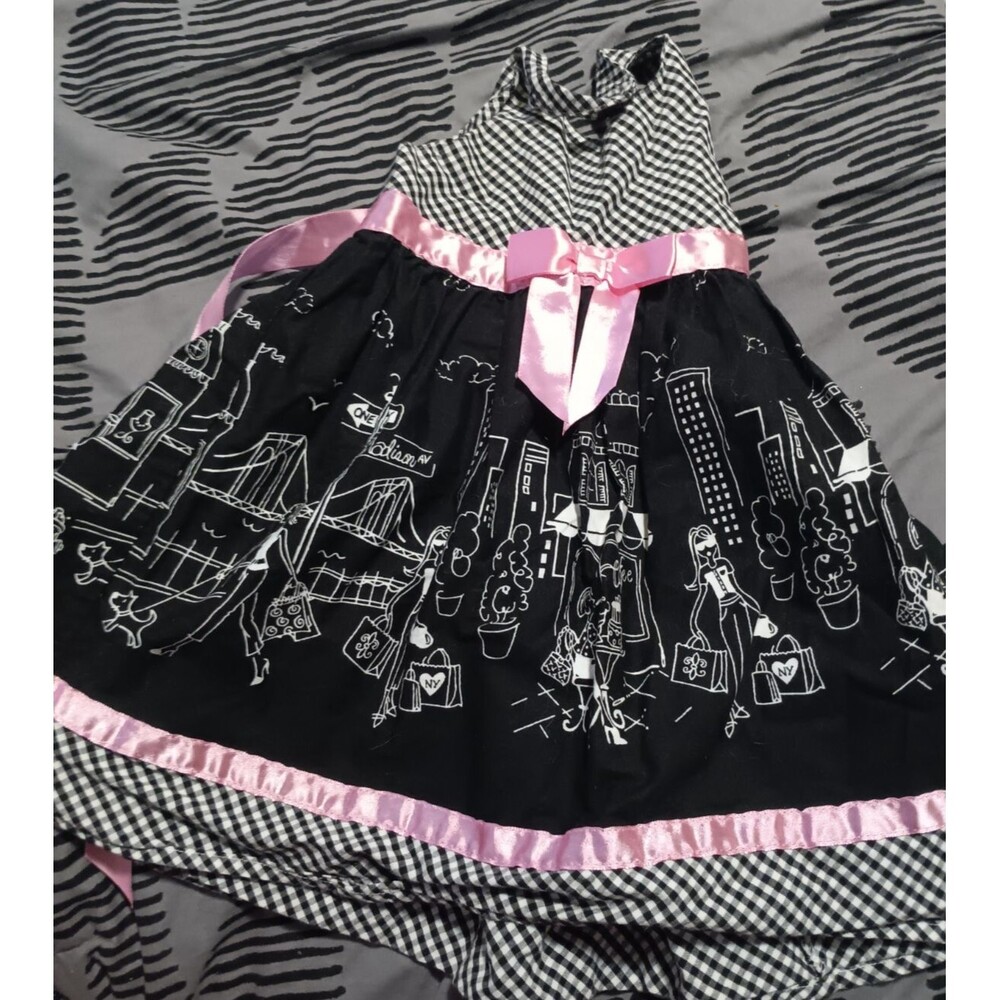Girls Cotton Halter Gingham Top & Hem Bell Bottom Dress w/Pink Bow size 3t